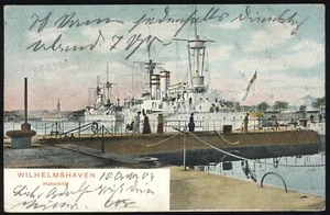 AK Wilhelmshaven Hafenbild Militaria Schiffe gel.1904 - Imagen 1 de 2