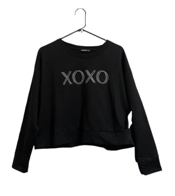 XOXO Juniors Rhinestone Cropped Sweatshirt  black , Large . New - Image 1 of 4