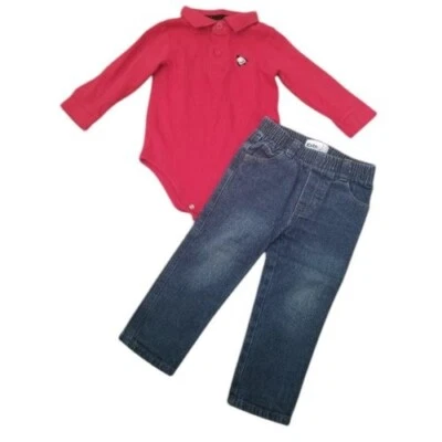 * Body Polo Rojo Manga Larga y Jeans Denim Niños 18 Meses Foto 1 de 4