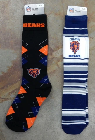 2 Pack NFL Chicago Bears Gift Set OSFM Fan Nation Stripes Socks Mascot Fields Cover