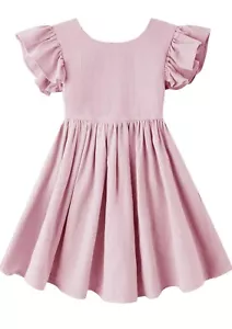 Girls Pink Summer Dress Tie Back Ruffle Sleeves NEW - Picture 1 of 10