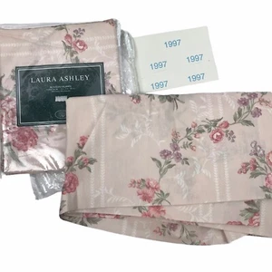 New Vtg 1997 S/2 Laura Ashley Blouson Valances Soft Pink Garden Floral - Picture 1 of 9