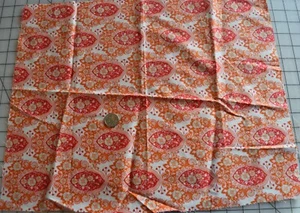 3715 Sm pc 1960's cotton fabric, white with red/orange ovals, green flowers - Picture 1 of 1