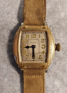 Antique 1914 Elgin Mechanical 32mm Gold Tone Men’s Tank Watch for Parts/Repair - Picture 1 of 12
