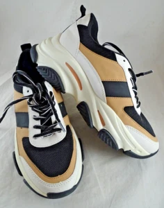 Steve Madden Possession Chunky Sneakers Shoes Woman Size 8.5 M Black Tan White - Picture 1 of 11