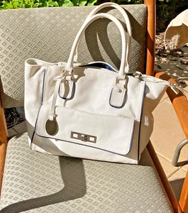 Colorado Large White Leather Double Top Handle Bag Black Trim 32x25x15cm approx - Picture 1 of 21