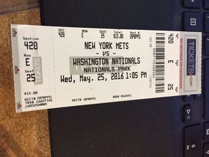 WASHINGTON NATIONALS VS NEW YORK METS STUB 2016 5/25 Steven Matz ganador - Imagen 1 de 1