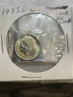 Unique Unc. 1953D Roosevelt Error Dime, DDO Broad Struck OC Die Chips Die Cracks - Image 1 of 4
