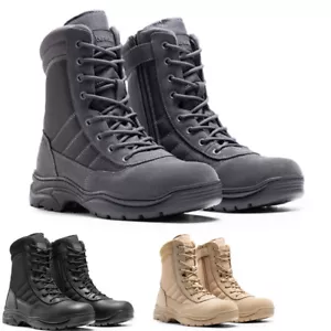 Men's Military Tactical Work Boots Leather Motorcycle Combat Boots US Size - Picture 1 of 31