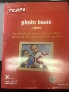 STAPLES Paper * Photo Basic Gloss 8.5 X 11 * 30 Sheet Pack NEW SEALED - Picture 1 of 2