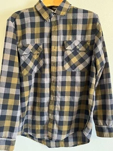 Rugged Wear Flannel, Long Sleeved, Size L Yellow Grey Plaid Button Up Mens Large - Picture 1 of 4