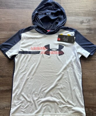NWT Under Armour Boys YXL Blue/White Hooded Hooded Heat Gear Shirt XL - Image 1 of 2