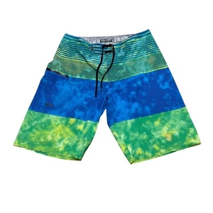 Volcom Men Size 33 Blue Green Striped Swim Board Shorts EUC - Picture 1 of 9