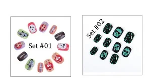 Halloween falsche Nägel - Kinder/Kinder Vollabdeckung 6+ Schädel Hexen Geister 12 Stck. - Bild 1 von 13