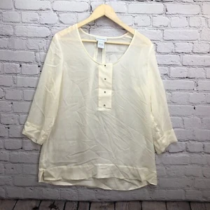 Soft Surroundings Top Women Medium Ivory Sheer Polyester 3/4 Sleeve Blouse Shirt - Picture 1 of 9