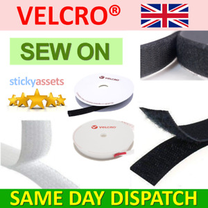 NÄHEN AUF VELCRO® Haken & Schlaufe 20 mm Nähen/Nähen Stoff Bandstreifen schwarz weiß