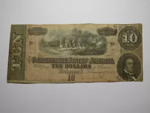 $10 1864 Richmond Virginia VA Confederate Currency Bank Note Bill RARE T68 FINE - Picture 1 of 2