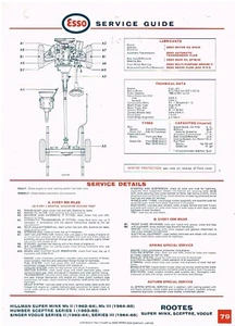 HILLMAN SUPER MINX Mk1&2 SINGER VOGUE S2&3 SCEPTRE S1 62- ESSO LUBRICATION CHART - Picture 1 of 1