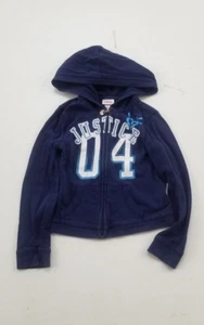 Justice Girls Navy Blue Zip Up Hoodie Girls Size 6 Distressed - Picture 1 of 4
