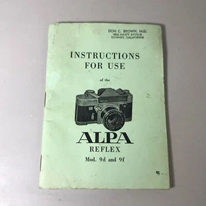 Original Alpa Reflex 9d and 9f Instructions For Use Manual / Handbook - Picture 1 of 10