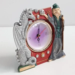 Children Mystical, Fantasy Wizard and Dragon Desk Shelf Clock Quartz 16/16/5 Cm - Picture 1 of 11