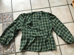Wickelbluse mit Schößchen Grün / Kariert Größe 48 Primark - Bild 1 von 7