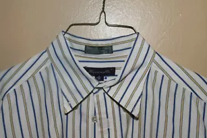 Faconnable Mens Dress Shirt, size 4/16L White with Yellow and grey stripes - Picture 1 of 2
