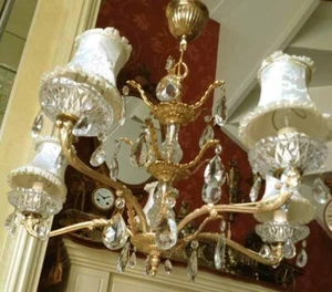  baroque  crystal /cones chandelier antique copper lampshades - Picture 1 of 12