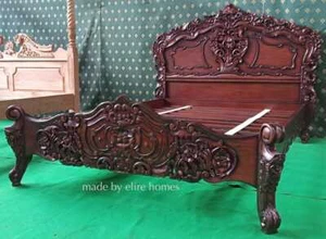 UK King 5'  Mahogany wooden Baroque oriental French designer French Rococo Bed - Picture 1 of 4