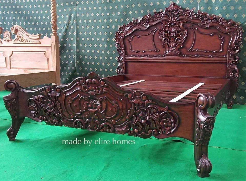Reino Unido King 5' madera caoba barroco oriental francés diseñador cama rococó francés Foto 1 de 4