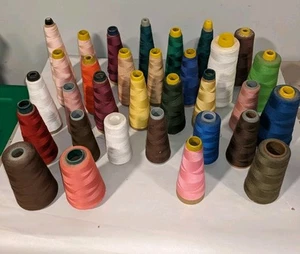 Lot of Vintage Sewing Thread 32 Cone Spools Assorted Colors Cotton Polyester #FS - Picture 1 of 18