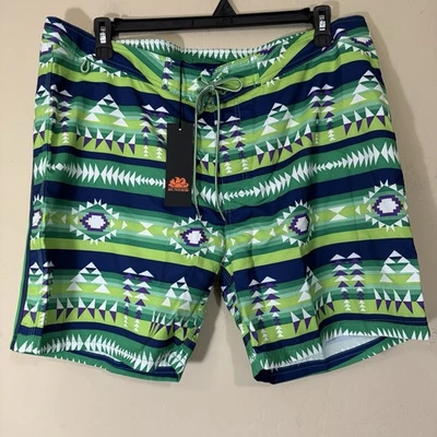 SUNDEK Bañador Corto Hombre Talla 40 Boardshorts Agua Bañador Verde Azteca Geo NUEVO Foto 1 de 4