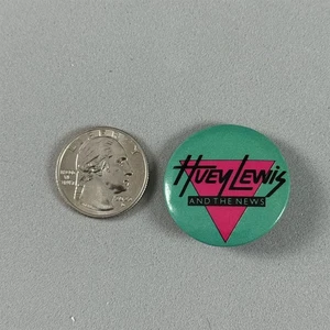 Vintage Huey Lewis And The News Teal Pink 80s 1.25" Pinback Button #55208 - Picture 1 of 2