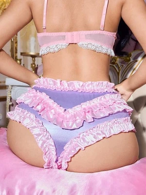 Bragas cortas de bikini para mujer 2da piel satinadas con volantes multicapa dobladillo para pastel XL NUEVAS Foto 1 de 4