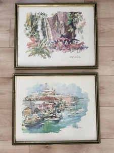Cecile Johnson Juego de 2 Piezas Bellas Artes De Colección Nassau Bahamas Paisajes Tropicales - Imagen 1 de 16