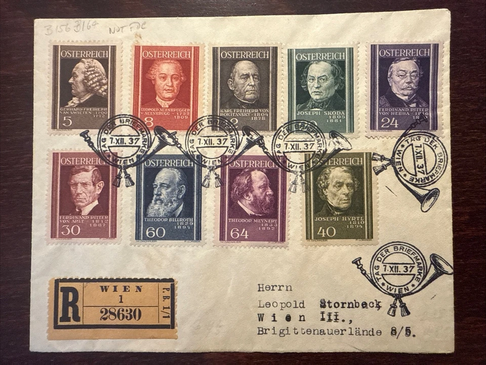 AUSTRIA COVER REGISTERED LETTER 1937 YEAR MEDICAL DOCTORS HEALTH MEDICINE STAMPS - Image 1 of 1