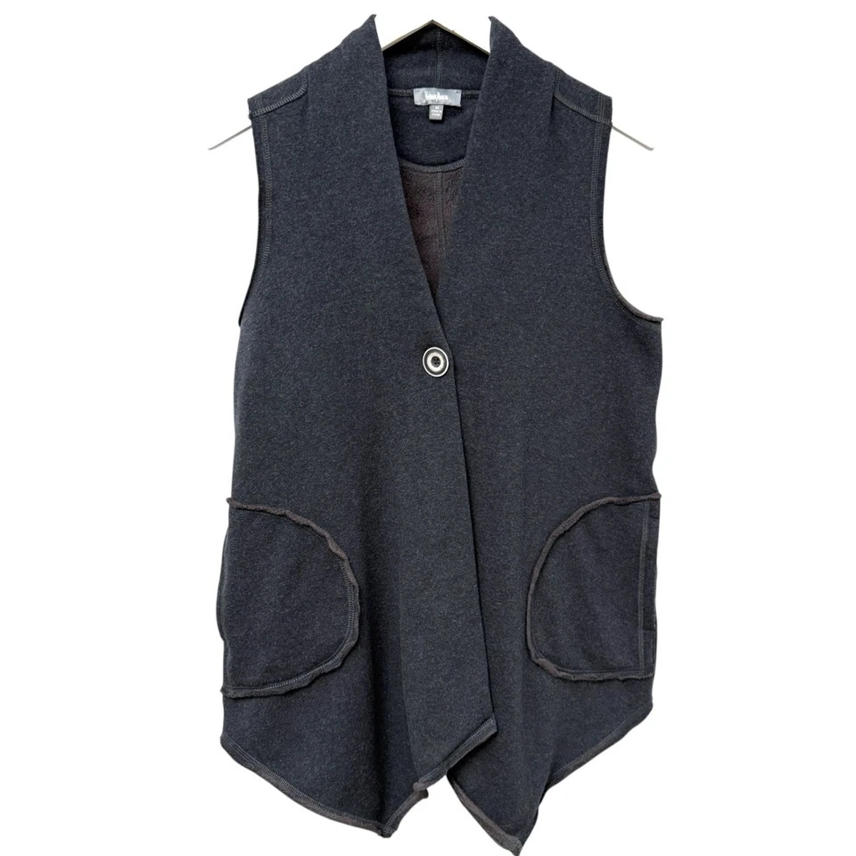 Neiman Marcus Vest Medium Charcoal Gray Fleece Sweatshirt Womens Artsy Jacket - Image 1 of 4