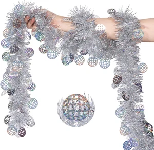 33 FT Christmas Silver Disco Ball Tinsel Garland,Metallic Tinsel Twist Garland S - Bild 1 von 12