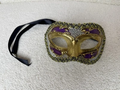 Venetian Masquerade Mask Gold Purple Handmade Italy Taormina Dipinto a Mano - Image 1 of 4