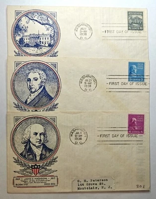 1938 Prexie FDC Lot Matching Clifford Cachets — Scott 808 809 810 - Image 1 of 4