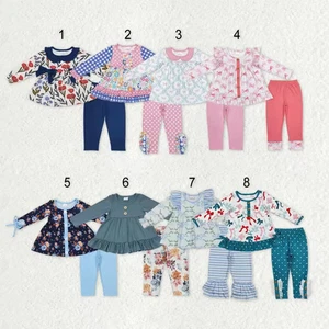 Sibling Baby Girls Bows Flowers Tunic Leggings Pant Long Ruffle Sleeves Clothes - Picture 1 of 17