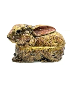 Vintage Enesco handbemalte Keramik Hase Kaninchen bedeckt Süßigkeitenschale Schmuckschatulle - Bild 1 von 12