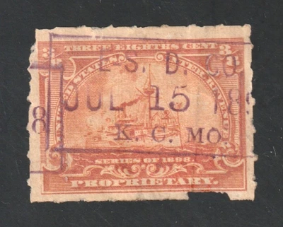 Scott # RB22, Used, F-VF, ⅜¢ Battleship, Evans-Smith Drug Co., Kansas City, MO - Image 1 of 2