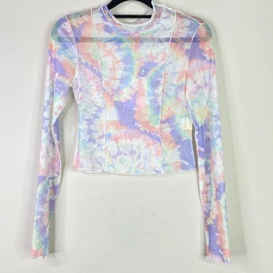 New Princess Polly Jiannis Colorful Tie Dye Mesh Sheer Mock Neck Crop Top Size 6 - Picture 1 of 8