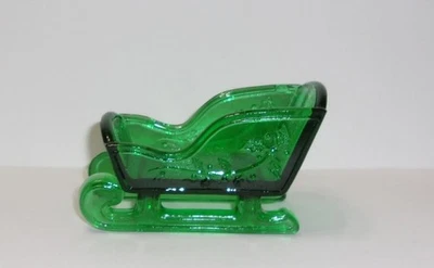 Mosser Glass Emerald Green Mini Christmas Sleigh for Reindeer Made In USA!