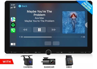 CAM+OBD+DVR+Eonon Android 14 2Din 10.1" Screen Car Stereo Radio GPS Navi CarPlay - Image 1 of 4