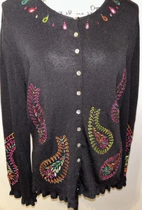 Maglione nero paisley fluorescente filati e cuciture taglia M cardigan ricamato - Foto 1 di 9