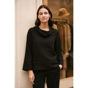 Habitat Clothes Womens Black Cowl Neck Long Sleeve Top Relaxed Fit XS Lagenlook - Picture 1 of 7