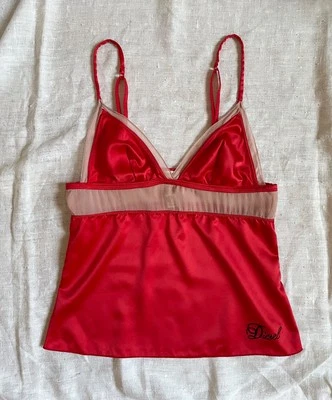Camiseta sin mangas Diesel vintage roja satinada Y2K camisola XS hallazgo raro Foto 1 de 4