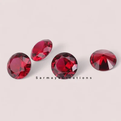 Lab grown 7 mm Red Ruby Loose Gemstone for jewelry making Round Cut VVS1 - Image 1 of 4